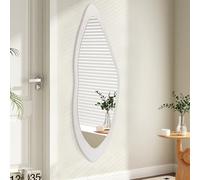 AAZZKANG Espejo mural irregular de madera de longitud completa - Gran espejo de pared asimétrico moderno para dormitorio, vestidor, salón, entrada - Blanco - 120 x 40 cm