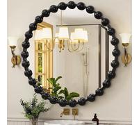 AAZZKANG Espejo redondo negro de pared con marco de metal, espejos decorativos con cuentas, grande de 60 cm para dormitorio, sala de estar, baño, entrada, pasillo, circular
