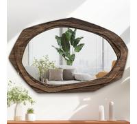 AAZZKANG Espejos asimétricos de pared grandes con marco de madera retro, espejos colgantes irregulares para baño, dormitorio, sala de estar, entrada, 70 cm de largo x 45 cm de ancho