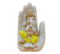 AB India Crafts Mano Palm Dios de la Suerte Ganesha Estatua Mármol Resina Blanco Oro 17x9,5x6,5 cm | Decoración Espiritualidad Felicidad Armonía