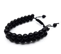 AB India Crafts Pulsera de doble capa de obsidiana negra hecha a mano con cuentas de 8 mm, cierre variable para hombre y mujer | Espiritualidad India curación
