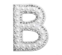 AB - Parche iridiscente del alfabeto con diamantes de imitación color blanco, diseño de perlas sintéticas, decoración de reparación de ropa de transferencia de calor para sombreros de fiesta