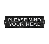 AB Tools Placa de hierro fundido con texto en inglés «Please Mind Your Head», color negro, para jardín, garaje, trabajo de seguridad