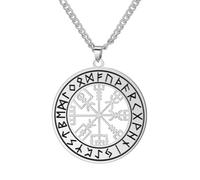 AB Viking Crafts Colgante de acero inoxidable Vegvisir brújula vikinga en círculo ruso con cadena en caja de regalo | Protección Fuerza Orientación, Acero inoxidable