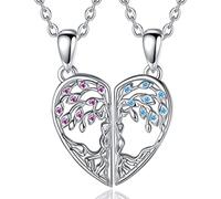 AB Viking Crafts Colgante de plata 925 con forma de corazón para parejas, con 2 cadenas de acero inoxidable y bolsa para joyas, mejores amigas, hermanas, madre, hija, amistad, amor, 2 x (11 x 30 x 2,5