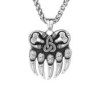 AB Viking Crafts Colgante vikingo de acero inoxidable (4 x 3 cm), diseño de pata de oso con cadena de acero inoxidable de 60 cm en bolsa de joyería, protección contra la fuerza de la familia