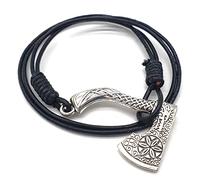 AB Viking Crafts Vikings - Pulsera de piel con colgante de hacha vikinga, metal, en bolsa de joyería, 42 cm, Cuero