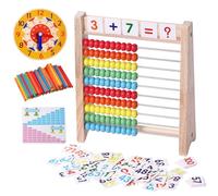 Ábaco de madera para niños, manipuladores de matemáticas, reloj de aprendizaje para niños de 5, 6, 7, 8 años, contadores de matemáticas de 1er 2º grado, 100 palos de conteo, juguetes educativos