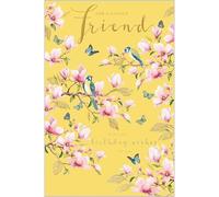 Abacus Cards Tarjeta de cumpleaños para amigas, bonito diseño floral y pájaros, acabado de aluminio en relieve, tarjeta de felicitación de cumpleaños para una amiga encantadora, para mujeres