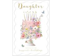 Abacus Cards Tarjeta de cumpleaños para hija, diseño de pastel floral, acabado de aluminio en relieve, bonita tarjeta de felicitación de cumpleaños para ella