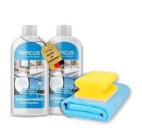 ABACUS® Limpiador profesional con efecto loto y brillo, limpiador abrasivo para cocina y baño, pulido sanitario, pulido de cerámica, acero inoxidable, juego de 2 x 500 ml con esponjas y paño de