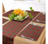 ABAKUHAUS A Cuadros Camino de Mesa y manteles Individuales de 4 Piezas, Antiguo Celta británica, Decorativo para el Comedor o Sala de Estar, 40 cm x 180 cm, Amarillo Negro Rojo