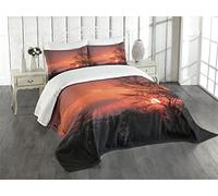 ABAKUHAUS Africano Cubrecama, Puesta de Sol en el río Kwando, Suave Tela de Poliéster Lavable Colores Nítidos Que No Destiñen, 220 x 220 cm, Naranja Negro Coral Rojo