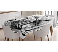 ABAKUHAUS Alicia en el país de Las Maravillas Mantele, Hada Aventura, Resistente al Agua Lavable Colores No Destiñen Personalizado, 140 x 200 cm, Blanco Negro