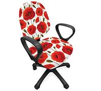 ABAKUHAUS Amapola Funda para Silla de Oficina, Floral Flor de la Primavera, Protectora con Estampa Digital Decorativa Tejido Elastizado, Naranja Verde Verde Oliva Blanca