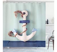 ABAKUHAUS Ancla Cortina de Baño, Ancla y la Cuerda del Adorno, Material Resistente al Agua Durable Estampa Digital, 175 x 220 cm, Azul Claro