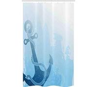 ABAKUHAUS Ancla Cortina para baño, Náutico de la Parte Inferior de mar Profundo, Tela con Estampa Digital Apta Lavadora Incluye Ganchos, 120 x 180 cm, Azul Claro