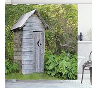 ABAKUHAUS Anexo Cortina de Baño, Farm Cottage Bosque, Material Resistente al Agua Durable Estampa Digital, 175 x 200 cm, Gris y Verde del Helecho