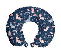 ABAKUHAUS Animal Cojín de Viaje para Soporte de Cuello, Unicornios y Arco Iris, de Espuma con Memoria para Avión y Auto, 30x30 cm, Azul Medianoche Multicolor