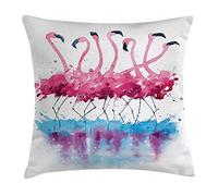 ABAKUHAUS Animal Funda para Almohada, Flamencos Aves Plumas Amor Romance Pinceladas Salpicadura Efecto Acuarela, Lavable con Cremallera Colores Firmes Estampa Digital, 45 x 45 cm, Púrpura