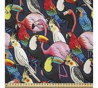 ABAKUHAUS Animal Tela por Metro, Colorido De Los Pájaros Exóticos, Microfibra Decorativa para Artes y Manualidades, 1M (230x100cm), Multicolor