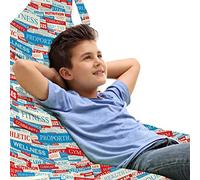 ABAKUHAUS Aptitud Bolsa para Juguetes Tipo Tumbona, Palabras Collage Cuidado del Cuerpo, Organizador de Peluches Gran Capacidad con Manija, Cielo azul rojo blanco