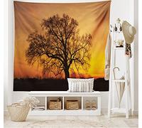 ABAKUHAUS Árbol Tapiz de Pared y Cubrecama Suave, Roble en el Atardecer Horizonte Rayos Dorados del Sol Naturaleza Campestre Rural, Lavable Colores Firmes, 230 x 140 cm, Naranja