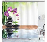 ABAKUHAUS asiático Cortina de Baño, Balneario del Resorte Agua de la Salud, Material Resistente al Agua Durable Estampa Digital, 175 x 200 cm, Verde Púrpura