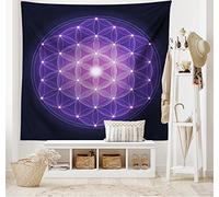 ABAKUHAUS Azul oscuro Tapiz, Flor de la Vida Estrellas, Decoración de pared para dormitorio, 230 x 140 cm, Azul Oscuro Púrpura Rosa