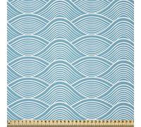ABAKUHAUS Azul Tela por Metro, Japoneses olas mar del océano, Decorativa para Tapicería y Textiles del Hogar, 3M (148x300cm), Azul Cielo Blanco
