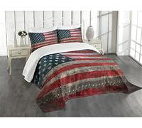 ABAKUHAUS Bandera Americana Cubrecama, Realeza Bandera de EEUU Fondo Texturado Placas Dañadas Diseño Arte Imagen, para el Cuarto de Estar, 170 x 220 cm, Rojo