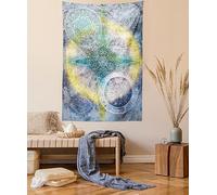 ABAKUHAUS Batik Tapiz de Pared y Cubrecama Suave, Carta Astrológica Calendario Horóscopos Batik Bohemio Estrellas Mandala Hippie, Resistente a la Suciedad, 150 x 110 cm, Amarillo
