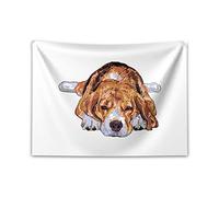 ABAKUHAUS Beagle Tapiz, Viejo perro que se reclina Boceto, Decoración de pared para el dormitorio, la sala de estar y la residencia universitaria, 150 x 110 cm, Azul Bebé Blanco Marrón