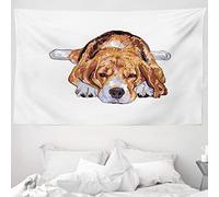 ABAKUHAUS Beagle Tapiz, Viejo perro que se reclina Boceto, Decoración de pared para el dormitorio, la sala de estar y la residencia universitaria, 230 x 140 cm, Azul Bebé Blanco Marrón