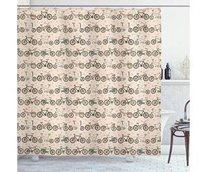 ABAKUHAUS Bicicleta Cortina de Baño, Modelo Retro Fun Ride, Material Resistente al Agua Durable Estampa Digital, 175 x 180 cm, Multicolor