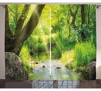 ABAKUHAUS Bosque Cortinas, Corriente Cascada Tropical, Sala de Estar Dormitorio Cortinas Ventana Set de Dos Paños, 280 x 175 cm, Brown Verde Lima
