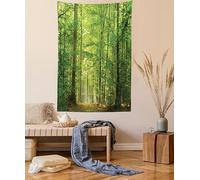 ABAKUHAUS Bosque Tapiz de Pared y Cubrecama Suave, Bosque de Árboles Caducifolios Verano Follaje Rayos de Sol Vacaciones Románticas Paisaje, Fácil de Lavar No Destiñe, 140 x 230 cm, Verde