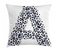 ABAKUHAUS Carta a Funda para Almohadón, Los balones de fútbol de Capital, Decorativo, Estampado en Ambos Lados, 40 x 40 cm, Blanco Y Negro