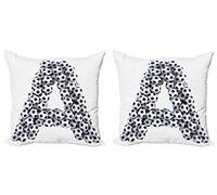 ABAKUHAUS Carta a Set de 2 Fundas para Cojín, Los balones de fútbol de Capital, Estampado Digital en Ambos Lados y Cremallera, 60 x 60 cm, Blanco Y Negro