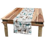 ABAKUHAUS Ciervo Camino de Mesa, Viejo Texto Animales de Navidad, Decorativo para el Comedor o Sala de Estar Fácil de Limpiar, 40 cm x 180 cm, Turquesa Beige Marrón