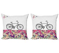 ABAKUHAUS Clásico Set de 2 Fundas para Cojín, Bicicleta sobre Color del Mosaico, con Estampado en Ambos Lados con Cremallera, 45 cm x 45 cm, Multicolor