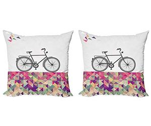 ABAKUHAUS Clásico Set de 2 Fundas para Cojín, Bicicleta sobre Color del Mosaico, con Estampado en Ambos Lados con Cremallera, 45 cm x 45 cm, Multicolor