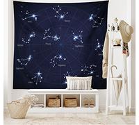 ABAKUHAUS Constelación Tapiz de Pared y Cubrecama Suave, Cielo Mapa Estelar y Círculo Geométrico Espacio Noche Oscura Horóscopo, Colores Firmes y Durables, 150 x 110 cm, Azul Oscuro