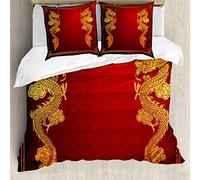 ABAKUHAUS Continuar Ensemble de Housse de Couette, Criatura histórica, Estampado Lavable, 3 Piezas con 2 Fundas de Almohada, 155 cm x 200 cm - 80 x 80 cm, Naranja Amarillo