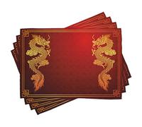 ABAKUHAUS Continuar Salvamantel Set de 4 Unidades, Criatura histórica, Material Lavable Estampado Decoración de Mesa Cocina, Naranja Amarillo