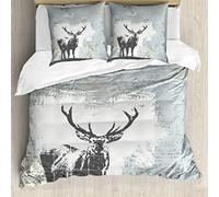 ABAKUHAUS Cornamenta Funda Nórdica, Stag Silueta del Grunge, Decorativo, 3 Piezas con 2 Fundas de Almohada, 155 cm x 220 cm, Gris Negro