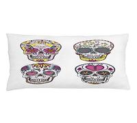 ABAKUHAUS Cráneo del Azúcar Funda para Almohada, Conjunto De Los Cráneos De México, Material Lavable con Cremallera Colores No Destiñen, 90 x 40 cm, Multicolor