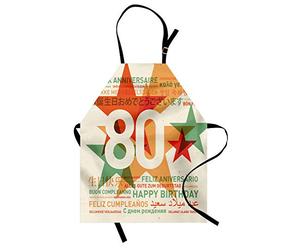 ABAKUHAUS Cumpleaños 80 Delantal de Cocina, Fiesta de 80 Años con Mejores Deseos Feliz Cumpleaños Universal, No Se Ensucian Fácilmente Moderna Tecnología de Estampado, Bermellón Claro