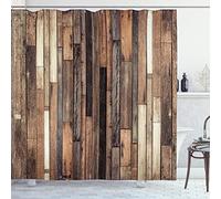 ABAKUHAUS De Madera Cortina de Baño, Estilo rústico Piso de Edad, Material Resistente al Agua Durable Estampa Digital, 175 x 220 cm, marrón