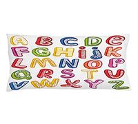 ABAKUHAUS Educativo Funda para Almohada, Dibujo a Mano Colorido Estilo 3D Letras ABC Patrón con Niños Diseño Alegre, Material Lavable con Cremallera Colores No Destiñen, 90 x 40 cm, Multicolor